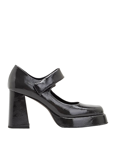 8 by YOOX Court PATENT LEATHER PLATFORM  MARY JANE PUMPS
 Charcoal 100% Calfskin