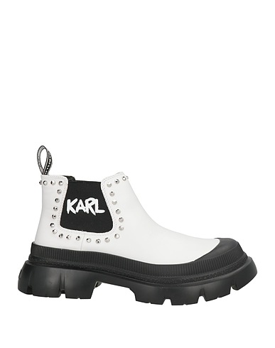 KARL LAGERFELD Μποτάκι BIANCO Δέρμα, Ίνες υφασμάτων