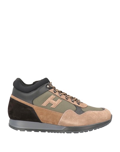 HOGAN Sneakers Brown Leather, Textile fibers