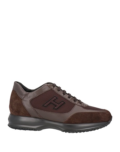 HOGAN Sneakers Dark brown Leather, Textile fibres