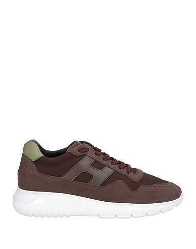 HOGAN Sneakers Dark brown Soft Leather, Textile fibres