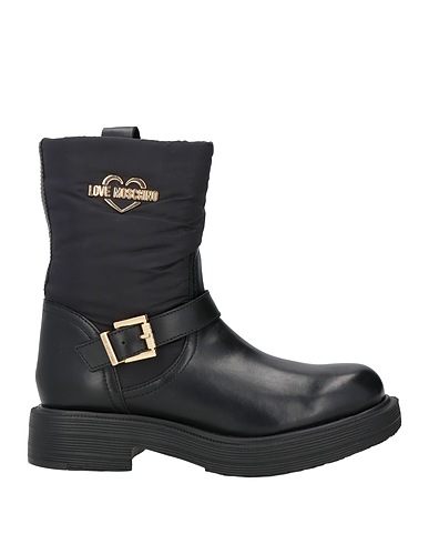 LOVE MOSCHINO Ankle boot Black Calfskin, Textile fibers