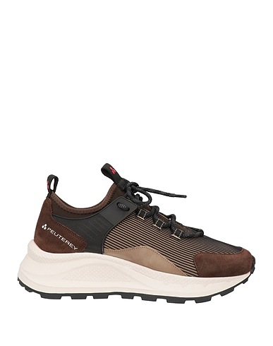 PEUTEREY Sneakers Dark brown Soft Leather, Textile fibers