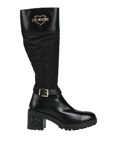 LOVE MOSCHINO Boots Black Soft Leather, Textile fibres