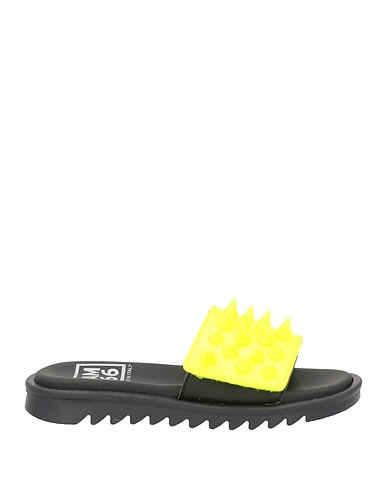 AM66 by ANDREA MONTELPARE Sandals Lime green Soft Leather, Textile fibres