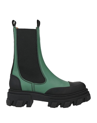 GANNI Ankle boot Military green Soft Leather, Textile fibers