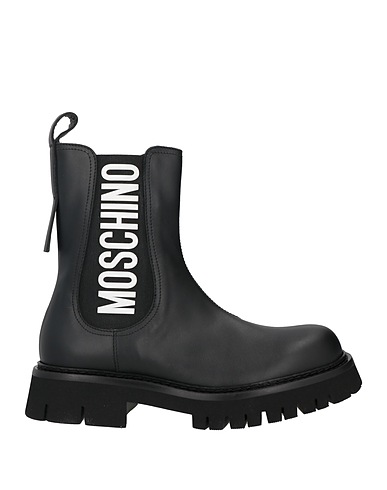 MOSCHINO Ankle boot Black Soft Leather, Textile fibres