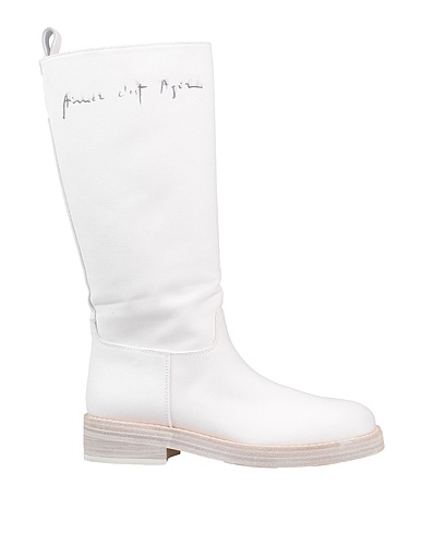 ANN DEMEULEMEESTER Boots White Textile fibers, Soft Leather