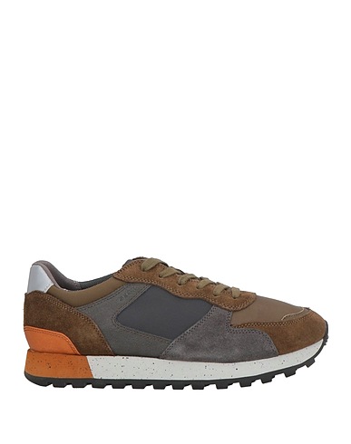 GEOX Sneakers Military green Leather, Textile fibres