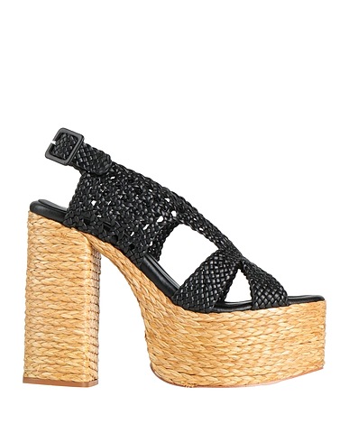 PALOMA BARCELÓ Sandals Black Leather, Natural raffia