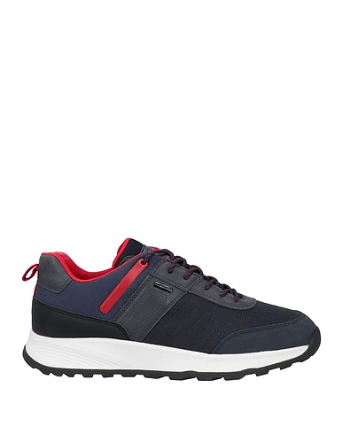 GEOX Sneakers Navy blue Textile fibres, Soft Leather