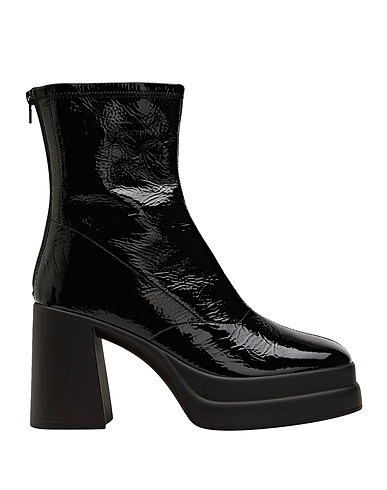 8 by YOOX Ankle boot PATENT SQUARE TOE ANKLE BOOTS
 Black Leather