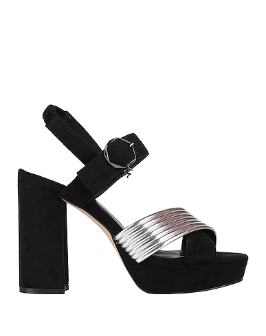 GATTINONI Sandals Black Textile fibers, Rubber, Leather
