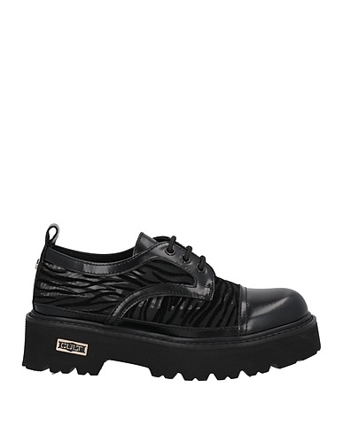 CULT Laced shoes Black Soft Leather, Textile fibres