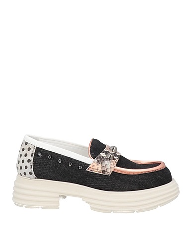 MICH SIMON Loafers Black Soft Leather, Textile fibres