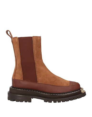 SANDRO Ankle boot Brown Leather, Textile fibres