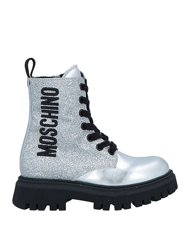 MOSCHINO TEEN Stivaletti Argento Fibre tessili, Pelle