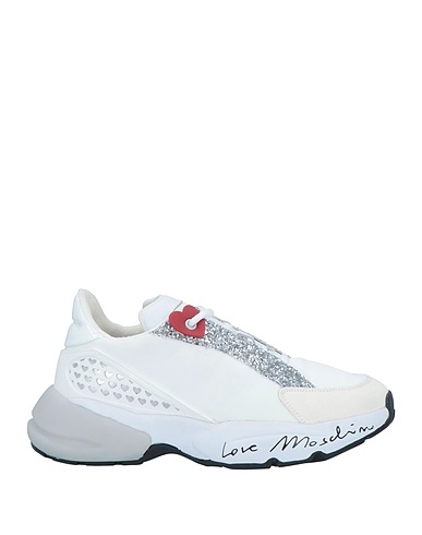 LOVE MOSCHINO Sneakers White Soft Leather, Textile fibres