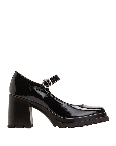 8 by YOOX Court PATENT LEATHER MARY JANE PUMPS
 Black 64% Polyurethane, 36% Polyester