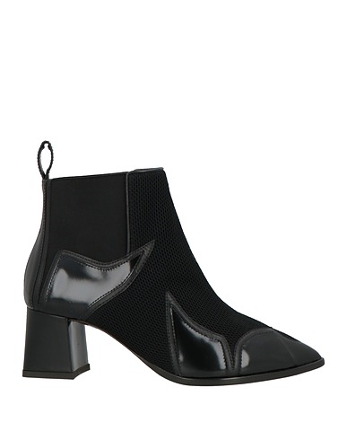 POLLINI Ankle boot Black Soft Leather, Textile fibers