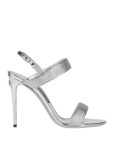 DOLCE&GABBANA Sandals Silver 36% Viscose, 29% Polyurethane, 17% Silk, 15% Polyester, 3% Goat skin