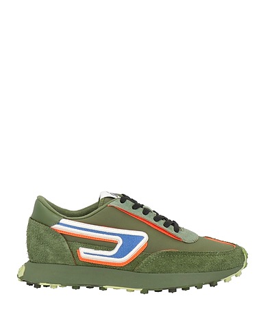 DIESEL Sneakers Green Leather, Textile fibers