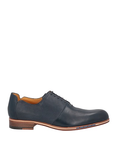 TESTONI Laced shoes Navy blue Calfskin, Buffalo leather