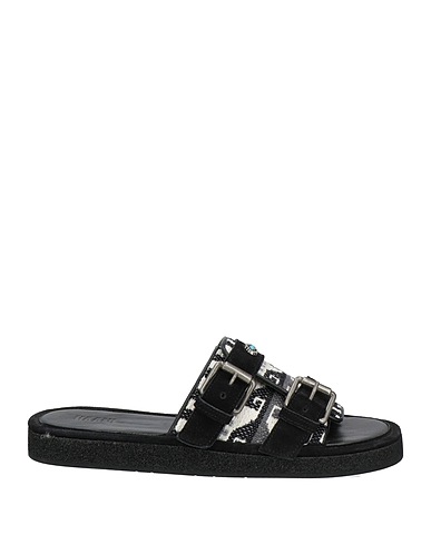 HAANI Sandals Black Leather, Textile fibres