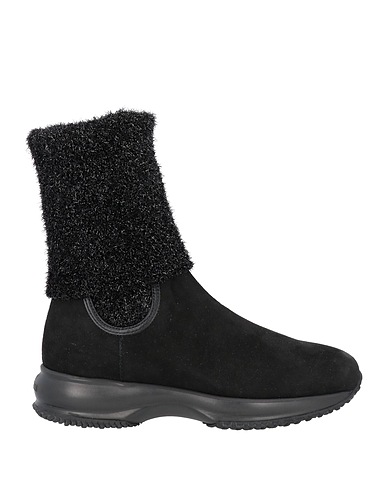 HOGAN Ankle boot Black Soft Leather, Textile fibres