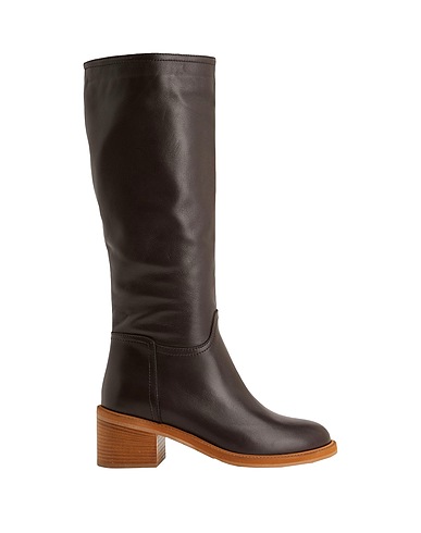 8 by YOOX Stivali SPLITLEATHER ROUND-TOE HIGH BOOT
 Testa di moro 100% Pelle di vitello
