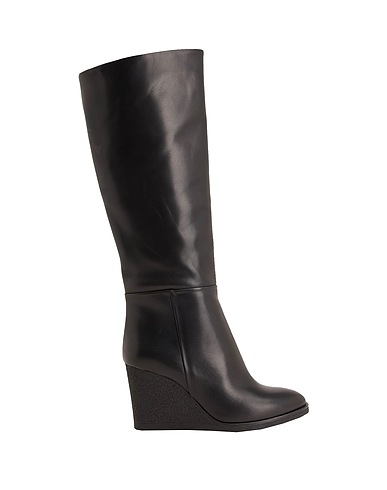 8 By YOOX LEATHER ROUND-TOE PLATFORM BOOT | Black Women‘s Boots | YOOX