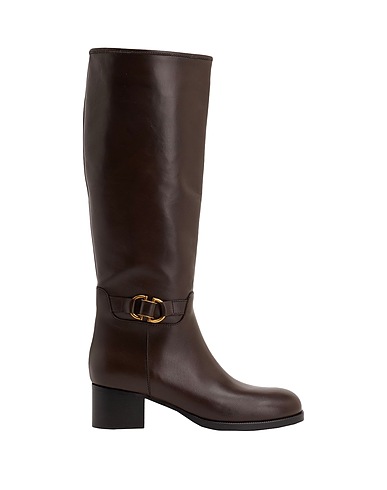 8 by YOOX Boots LEATHER EMBELLISHED SQUARE-TOE HIGH BOOT
 Dark brown 100% Calfskin
