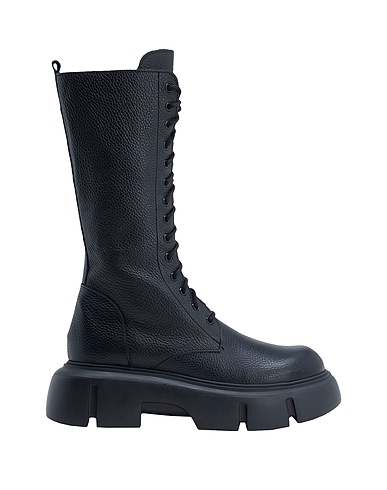8 by YOOX Stivali LEATHER HIGH COMBAT ANKLE BOOTS
 Nero Pelle