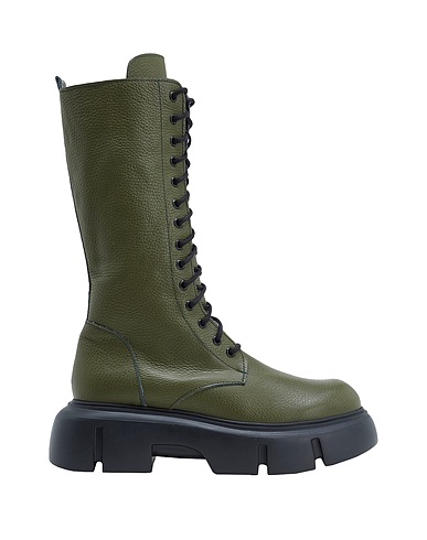 8 by YOOX Stivali LEATHER HIGH COMBAT ANKLE BOOTS
 Verde militare Pelle