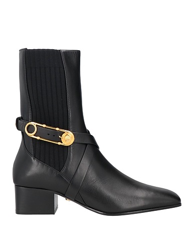 VERSACE Ankle boot Black Calffur, Textile fibres