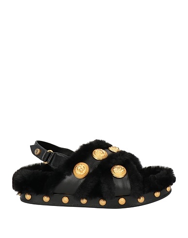 BALMAIN Sandals Black Calfskin, Polyester