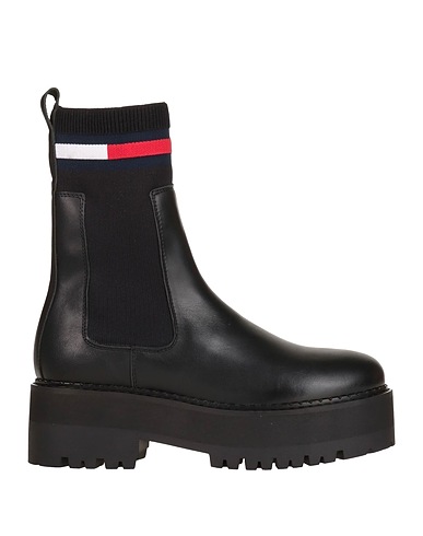 TOMMY JEANS Stiefelette Schwarz Leder, Gewebefasern