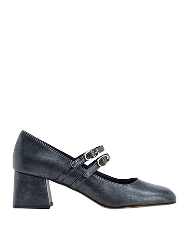 8 by YOOX Court PATENT MARY JANE PUMPS
 Charcoal 70% Polyurethane, 30% Polyester, Soft Leather