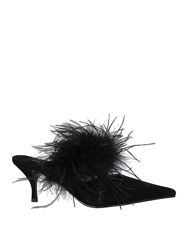 JEFFREY CAMPBELL Mules and clogs Black Leather, Feathers
