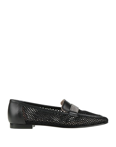 FABIANA FILIPPI Loafers Black Soft Leather, Textile fibres