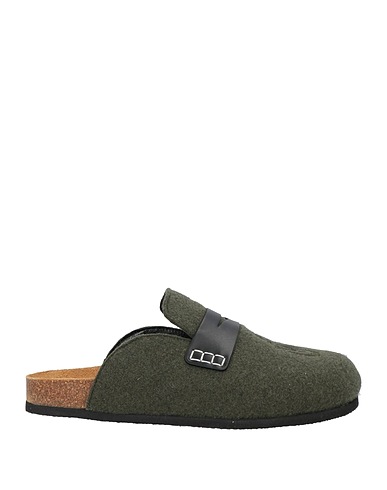 JW ANDERSON Mules and clogs Military green Textile fibers, Soft Leather