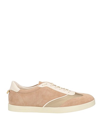 EMPORIO ARMANI Sneakers Beige Leather, Textile fibers