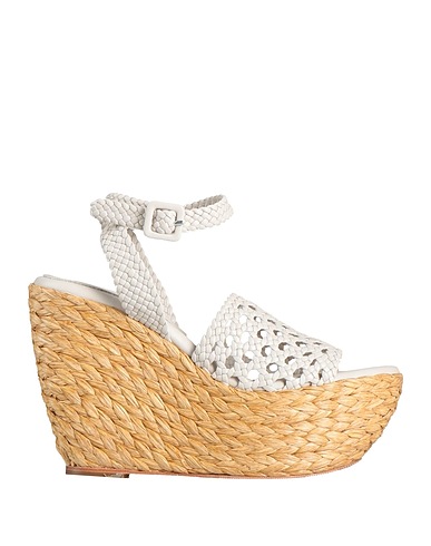 PALOMA BARCELÓ Sandals Off white Leather, Natural raffia