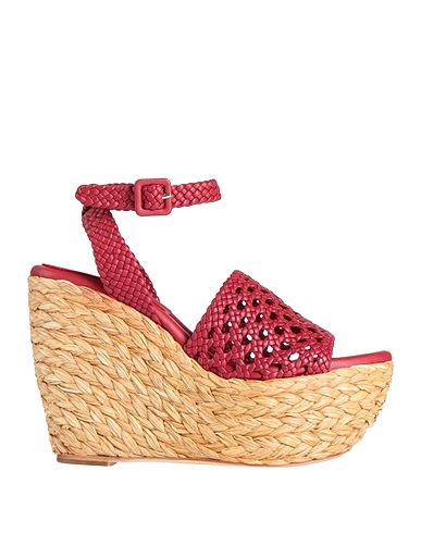 PALOMA BARCELÓ Sandals Brick red Leather, Natural raffia