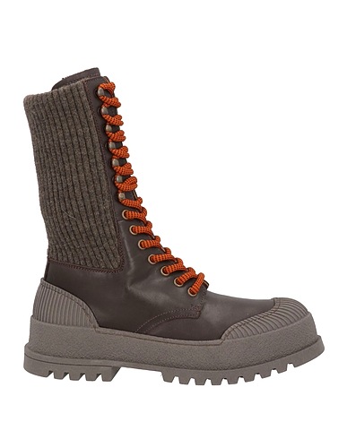 MICH SIMON Ankle boot Dark brown Soft Leather, Textile fibres