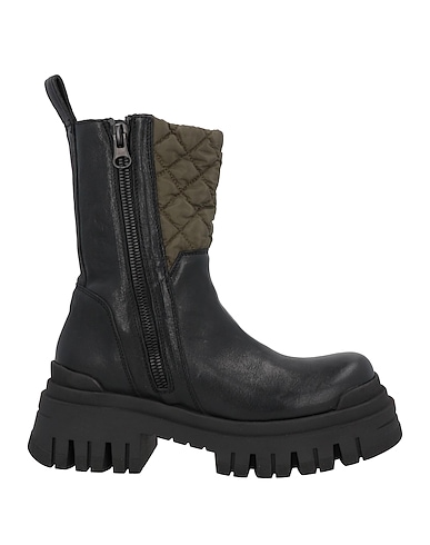 MICH SIMON Ankle boot Black Leather, Textile fibres
