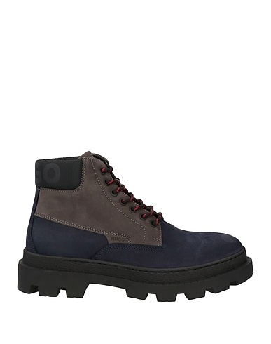 HUGO Ankle boot Navy Leather, Textile fibers