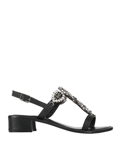 CAFèNOIR Sandals Black Soft Leather, Textile fibers