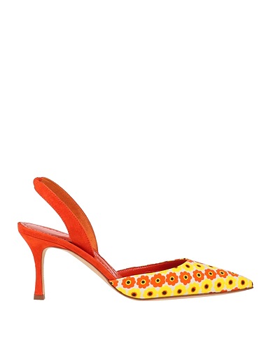 MANOLO BLAHNIK Court Orange Textile fibres, Leather