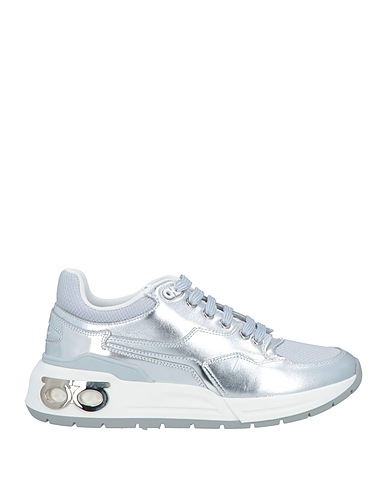 FERRAGAMO Sneakers Argento Pelle di vitello, Fibre tessili